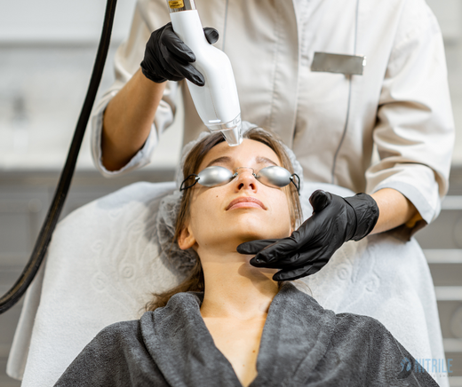 a beauty professional using nitrile gloves